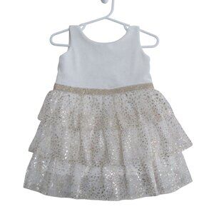 Childrens Place Sleeveless Tulle Dress Girls Size 12-18M White Cream Gold‎ Lined